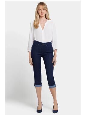 NYDJ Women’s 4 Marilyn Crop Roll Cuff Blue Denim Straight Leg Jeans NWT